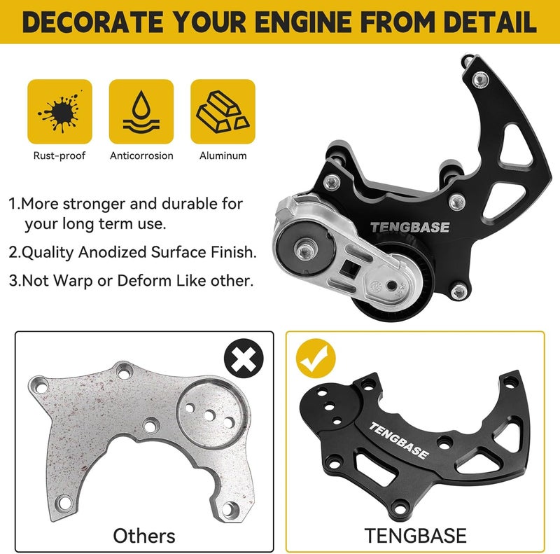 TENGBASE LS R4 AC Compressor Bracket Kit - High Mount Bracket for Chevrolet GMC SUV Truck Engines - LSX LS2 LS3 LS6 A/C Vortec - Triangles - Image 4